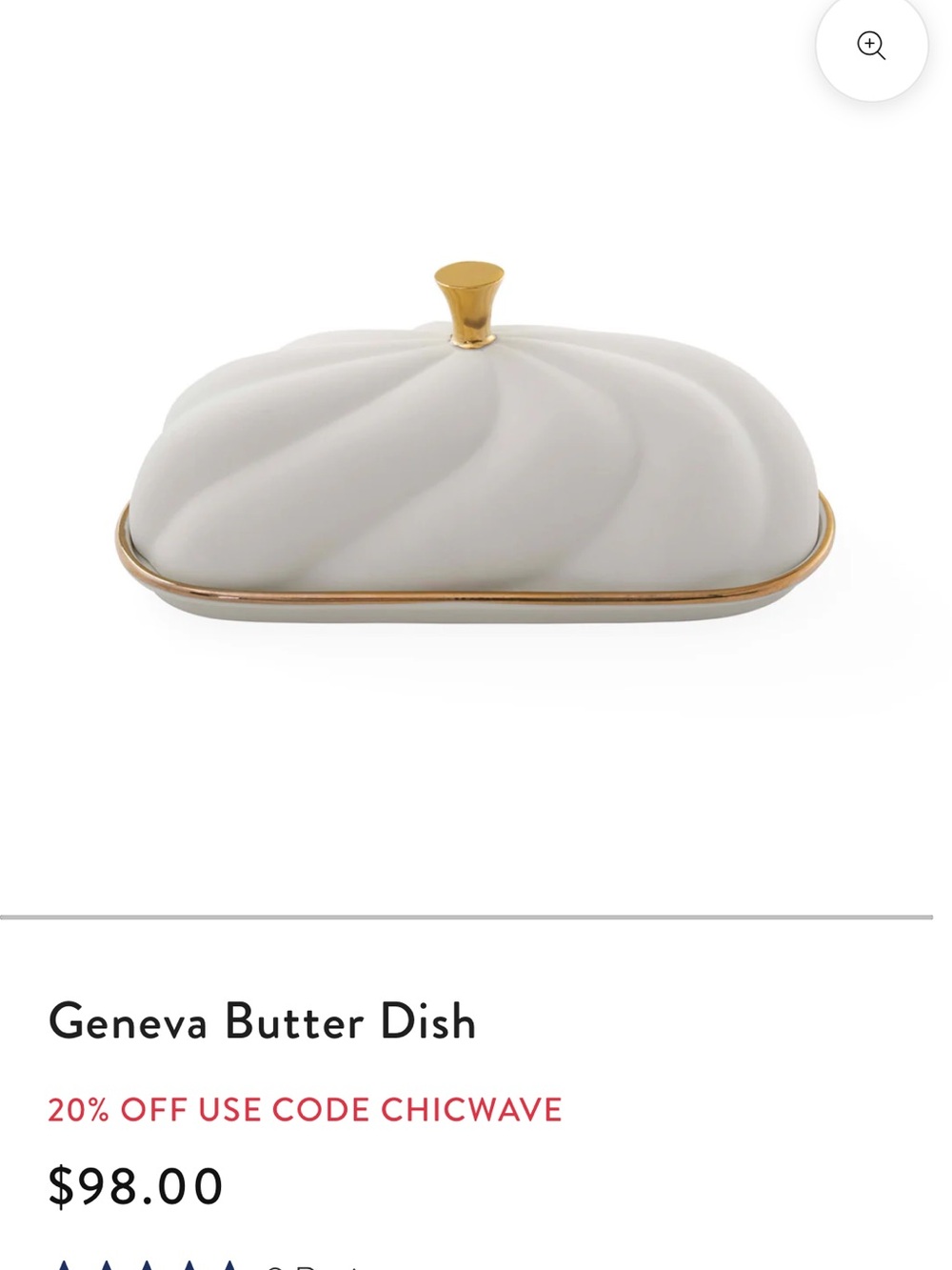 Jonathan Adler Geneva Ceramic Butter Dish in White with Gold Trim nib